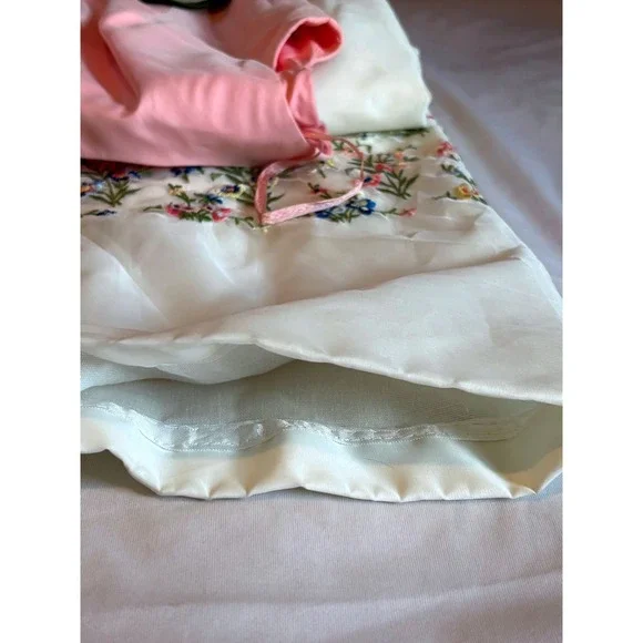 Vintage Embroidered Maxi Dress Pink Satin Bodice 60s Union Made S Mad Men era - Picture 7 of 17